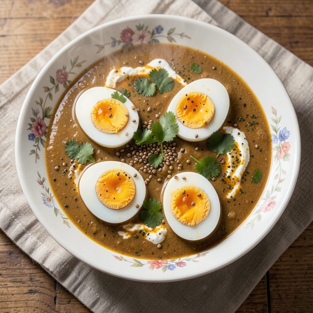 Boiled Egg Curry Indian Recipe: Spiced Yogurt Sauce with Soft-Boiled Eggs