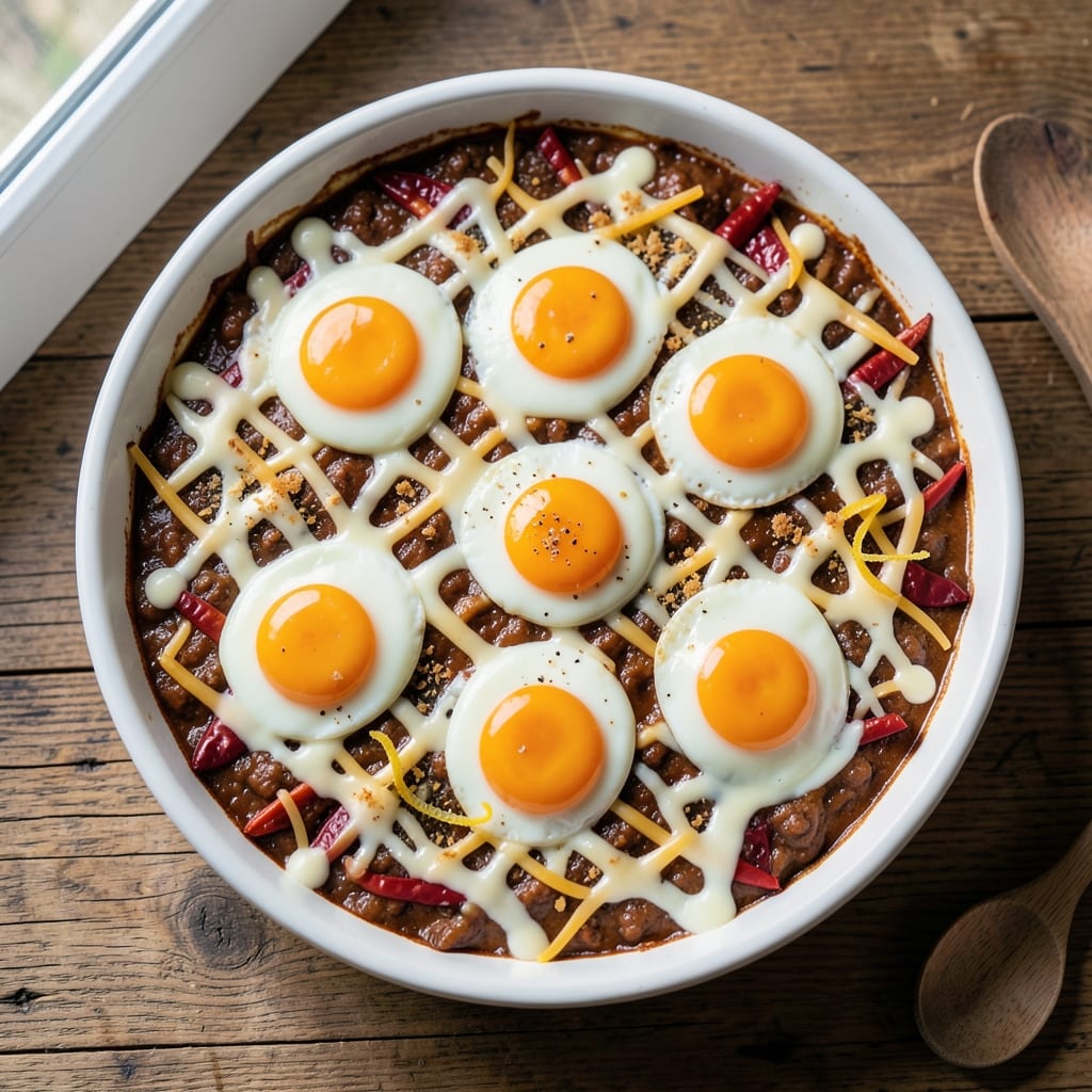 Chili Egg Bake Recipe: Crispy Top, Silky Yolk Rivers, One-Pan Magic