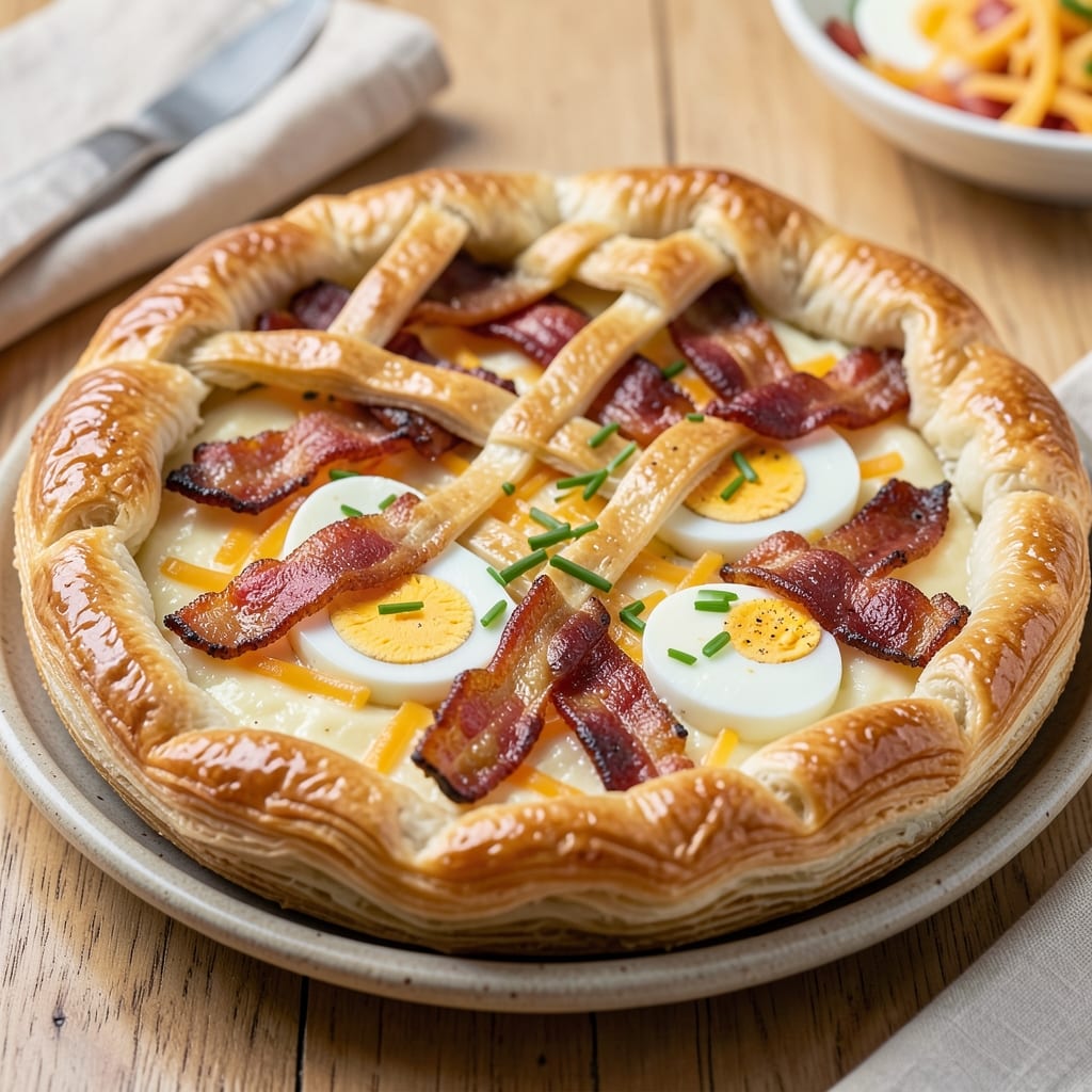Bacon Egg Puff Pastry Pie Recipe: Crispy Wonton Crust With Runny Yolk Rivers