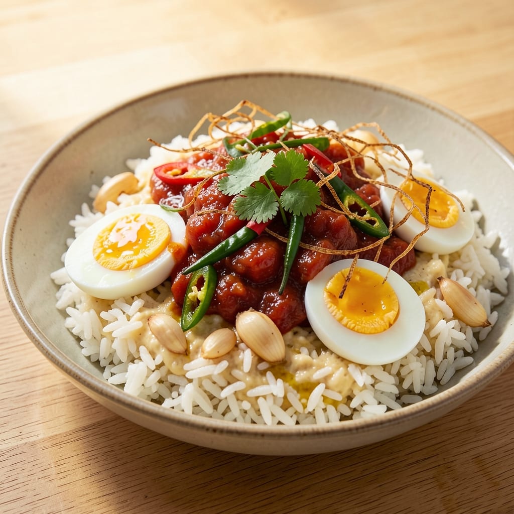 Chilli Egg Rice Recipe: Spicy Tomato and Herb Rice With Silky Egg Ribbons