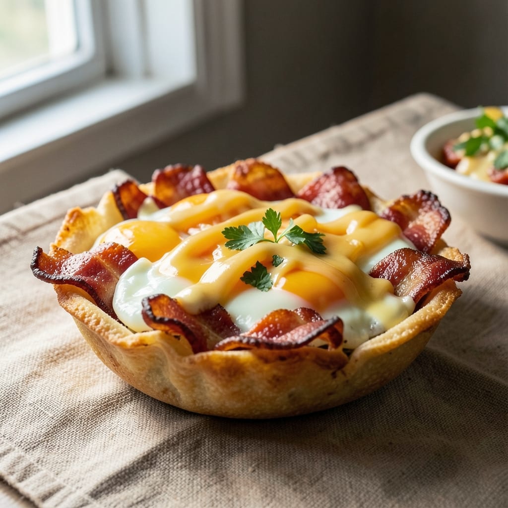 Bacon and Egg Breakfast Cups Recipe: Crispy Wonton Shells With Smoky Bacon Bites