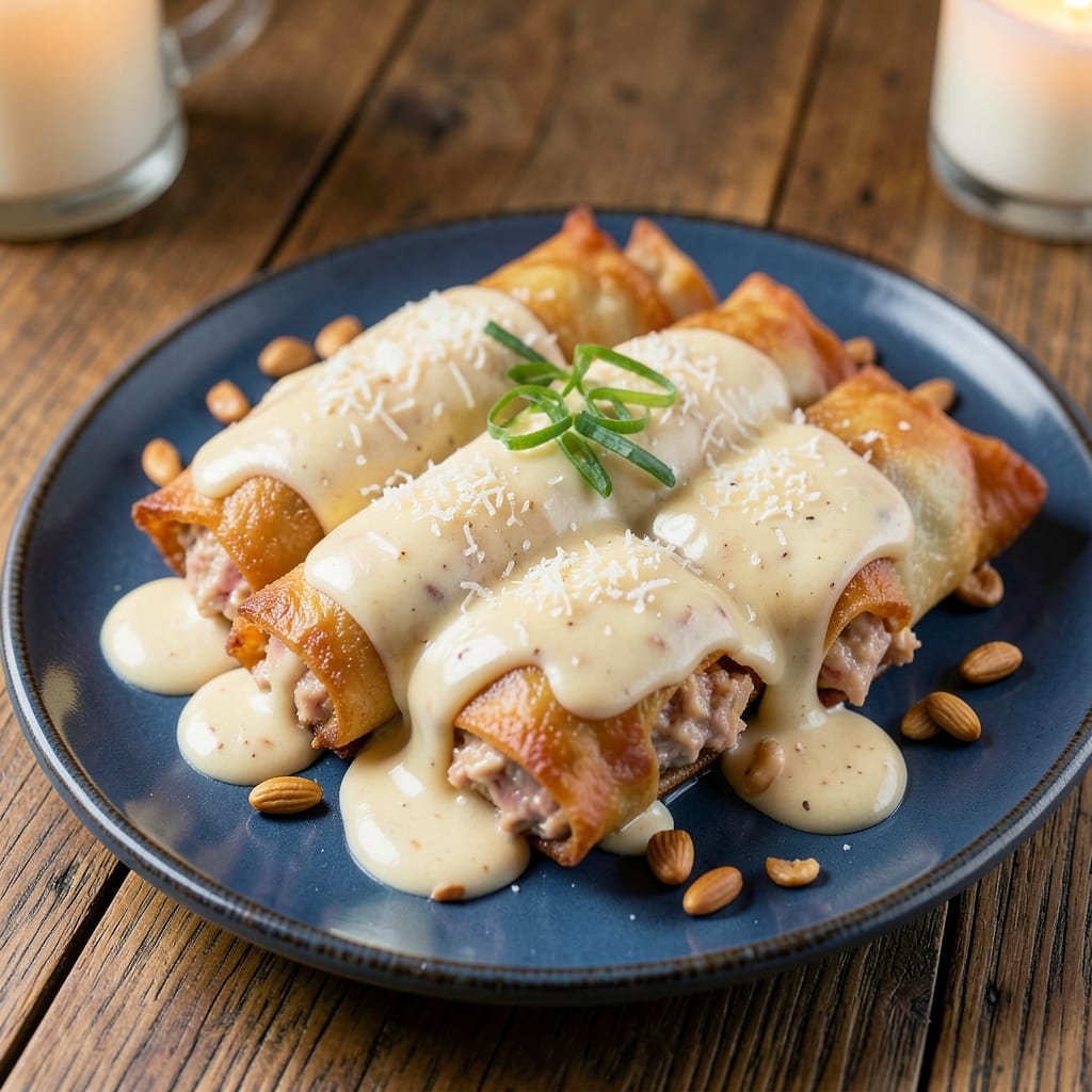 Chicken Alfredo Egg Rolls Recipe: Crispy Wonton Shells with Cheesy Alfredo Filling
