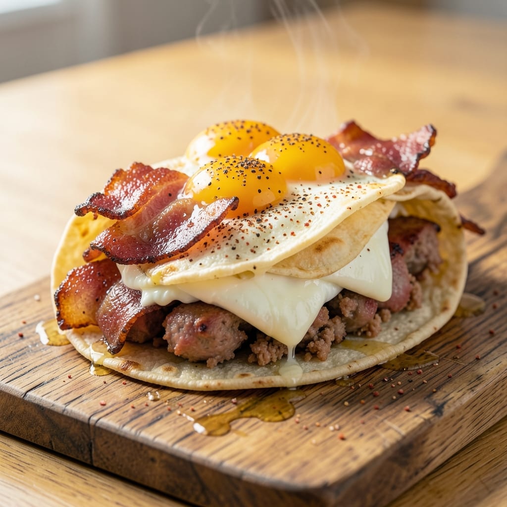 Bacon Sausage and Egg Wraps Recipe: Smoky Breakfast Roll-Ups With Crispy Edges