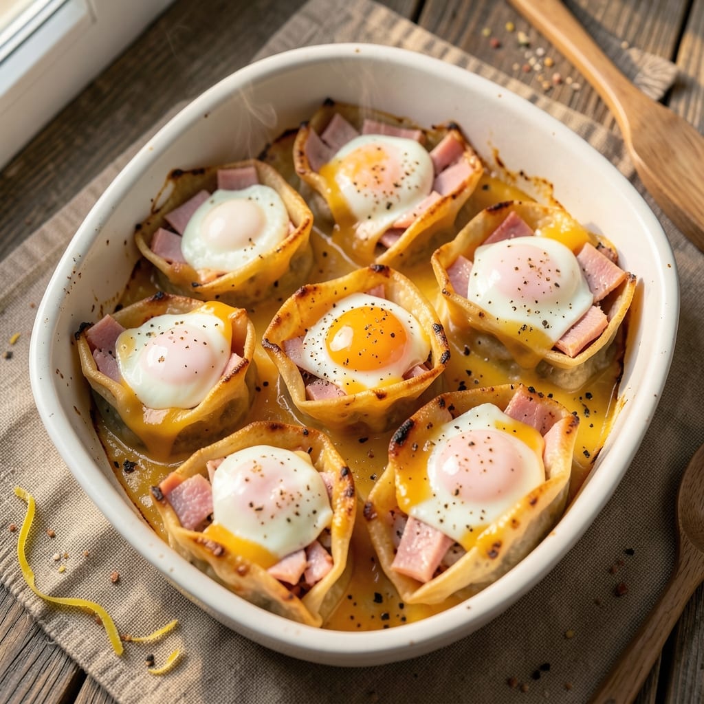 Baked Deli Egg Roll Recipe: Crispy Wonton Cups with Cheesy Yolk Surprise