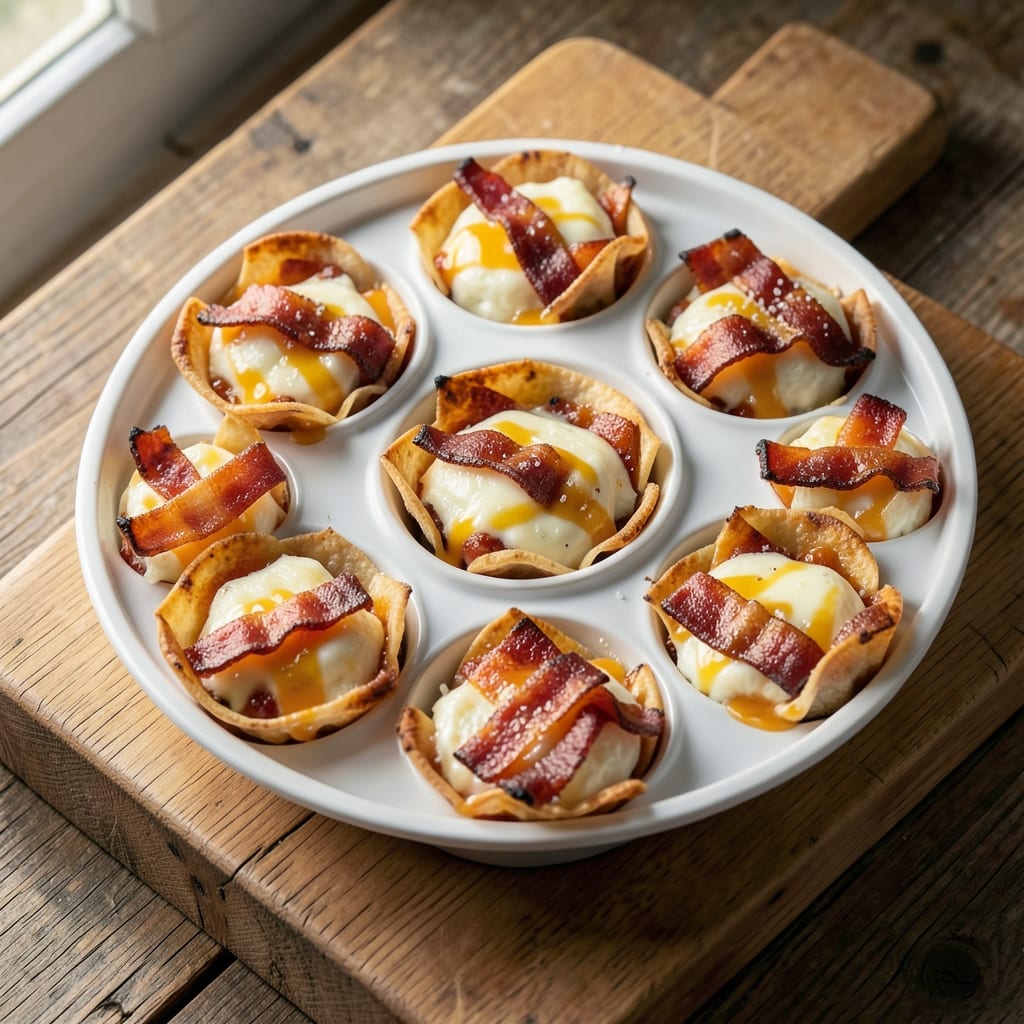 Bacon, Egg, and Cheese Egg Bites Recipe: Crispy Wonton Cups With Smoky Bacon Crunch