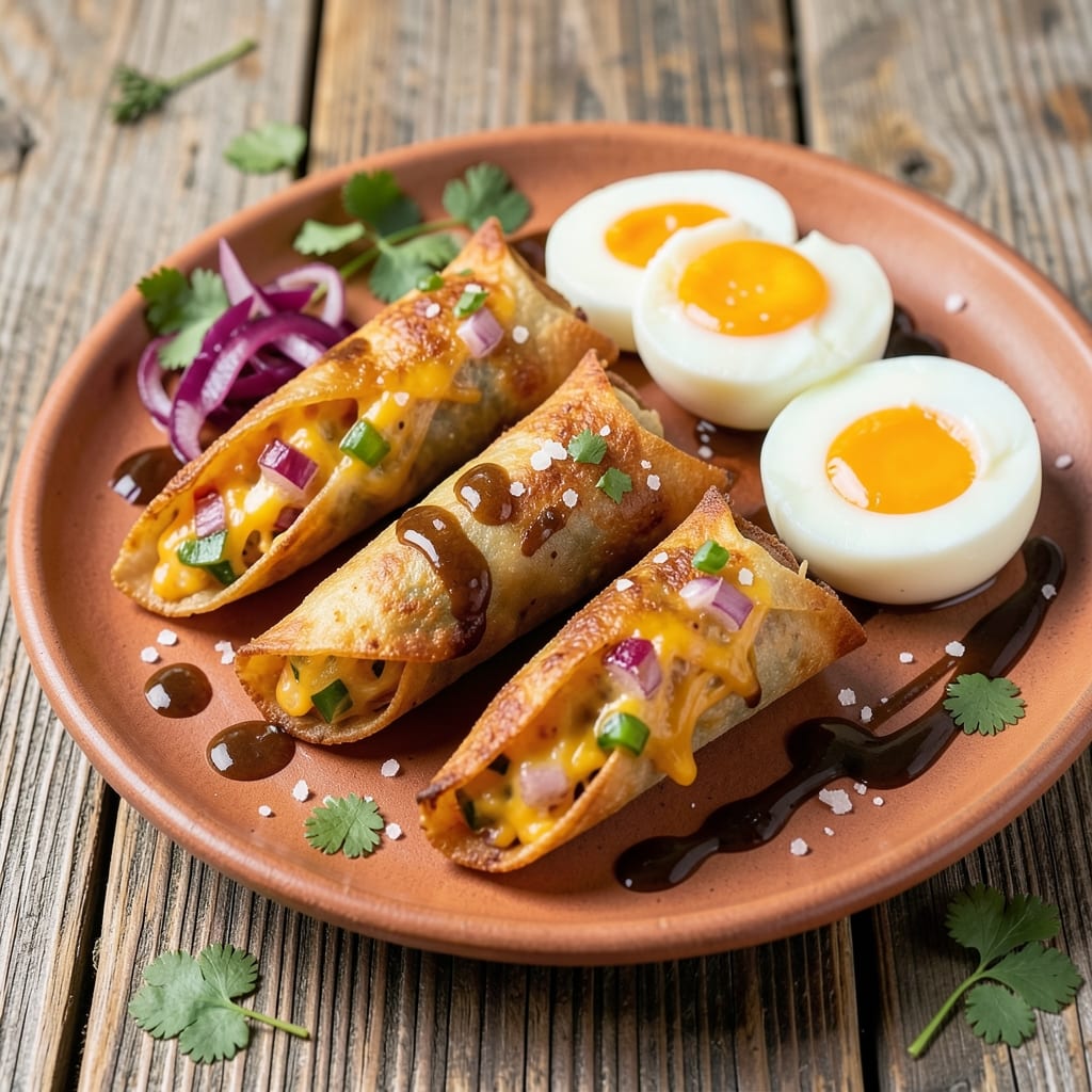 Crispy Taco Egg Rolls Recipe: Crunchy Wonton Shells with Spiced Scramble Hearts