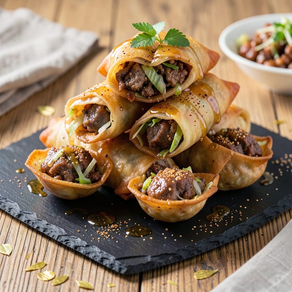 Chinese American Egg Roll Recipe: Crispy Wonton Cups With Spiced Scrambled Hearts