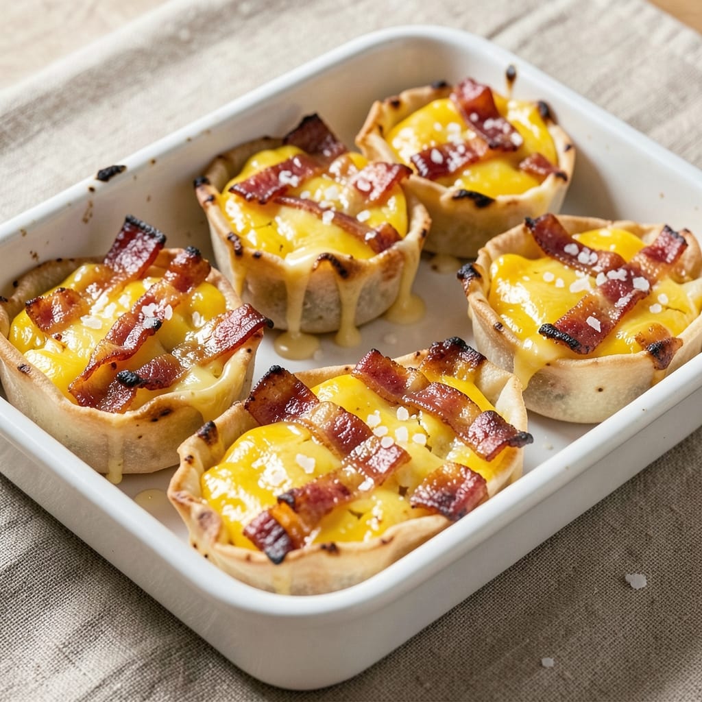 Cheesy Bacon Egg Cups Recipe: Crispy Wonton Shells with Smoky Yolk Centers