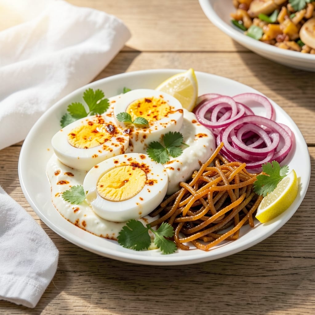 Boiled Egg Chaat Recipe: Spiced Yogurt and Crunchy Topping Magic