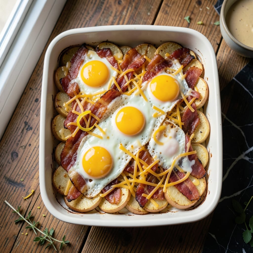 Bacon Potato and Egg Casserole Recipe: Crispy Layers and Fluffy Scrambled Hearts