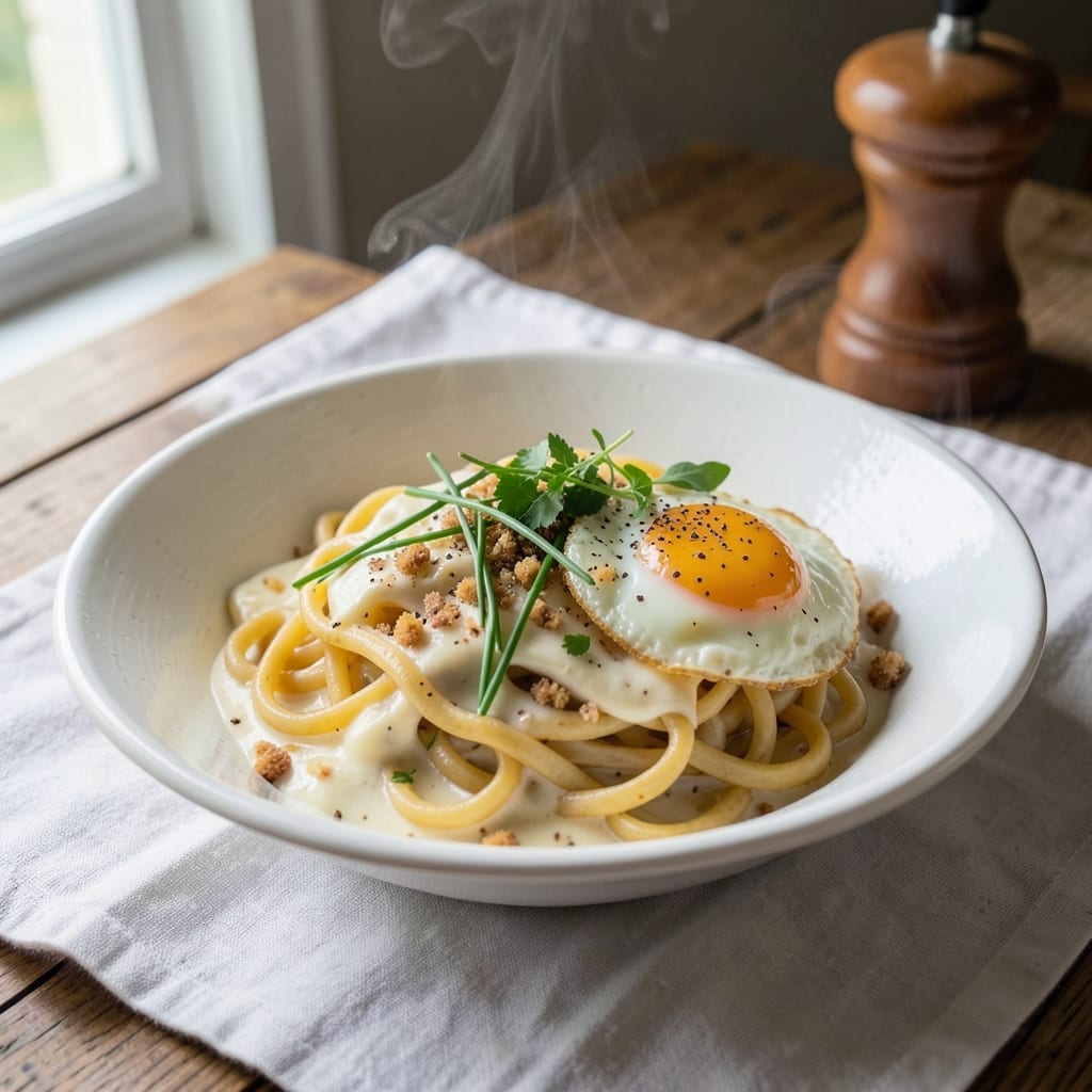 Creamy Cafeteria Noodles Recipe with Egg Noodles: Crispy-Fried Edges and Silky Creamy Centers